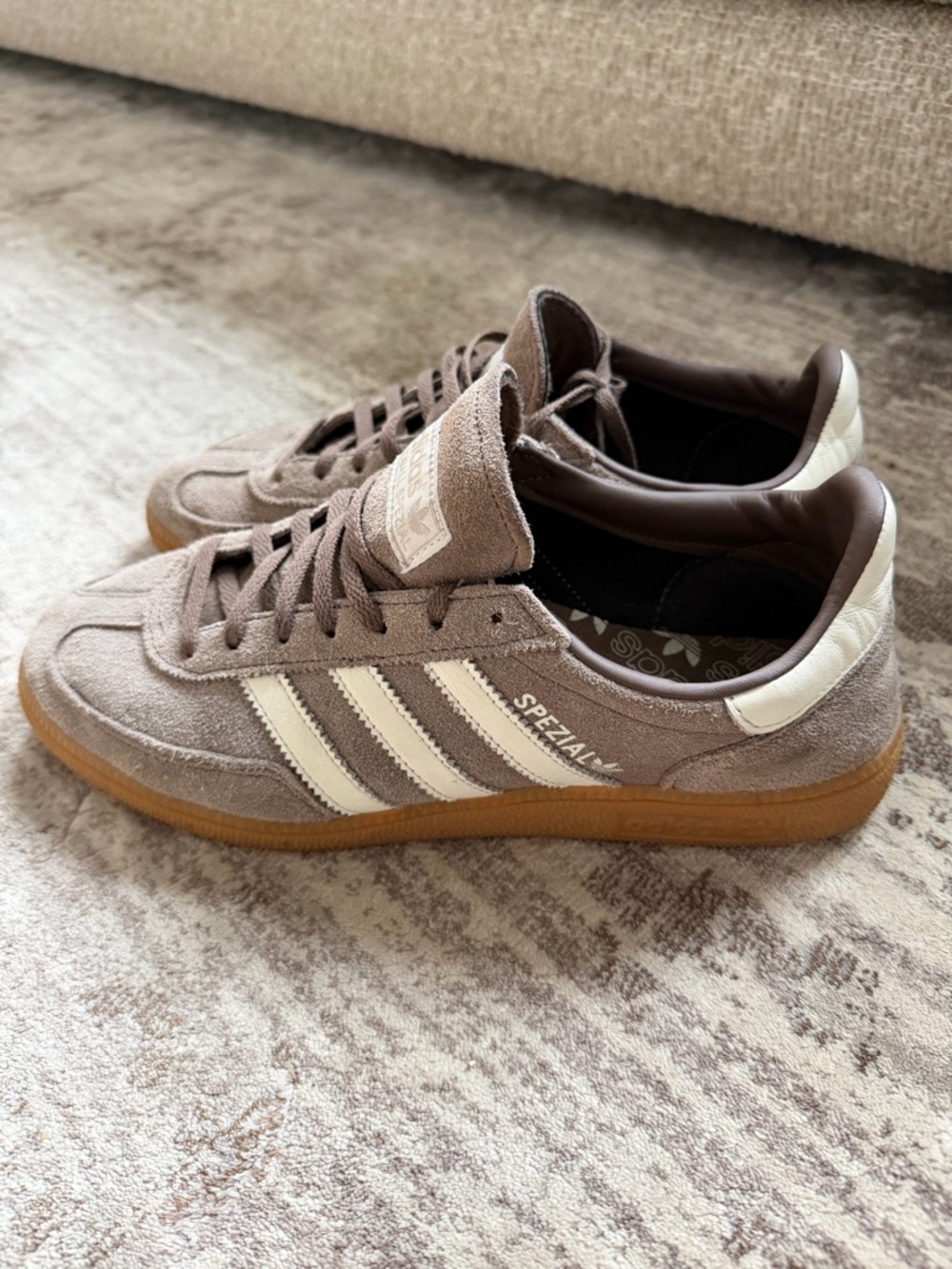 adidas Spezial Suede Sneakers in Taupe and White with Gum Sole